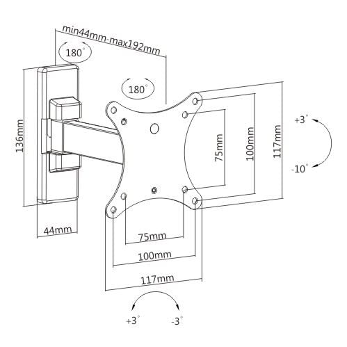 Staffa-A-Muro-2-Snodi-Per-Monitor-13-27-Fino-A-Vesa-100X100-Orientamento-Verticale-E-Orizzontale