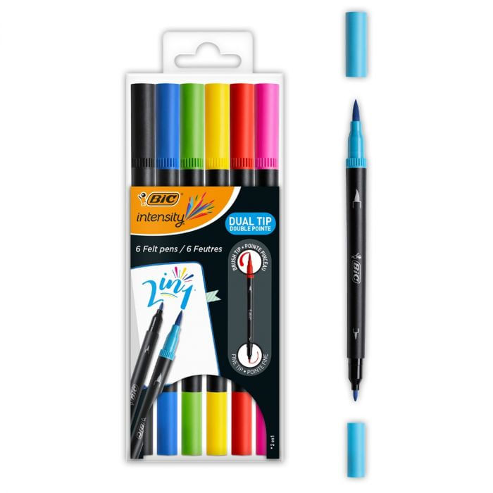 BIC-Intensity-Dual-Tip-marcatore-Nero-Blu-Verde-Porpora-Rosso-Giallo-6-pz