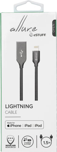 eSTUFF-ES601165-cavo-Lightning-15-m-Grigio--Lightning-Cable-MFI-15m-Steel---8Pin-Lightning---USB-A-Male---Gunmetal-Grey-