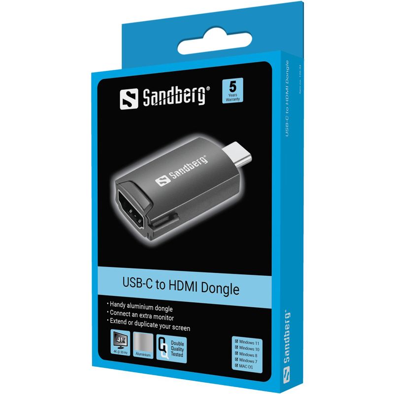 Sandberg-USB-C-to-HDMI-Dongle--USB-C-to-HDMI-4K60Hz-Dongle---USB-C-to-HDMI-Dongle-USB-C---HDMI-Male-Female-Black---Warra