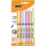 Bic-Highlighter-Grip-Confezione-da-6-pennarelli-pastello-fluorescenti---Inchiostro-a-base-d-acqua---Punta-a-scalpello---Tratto-tra-160-e-330-mm---Colori-assortiti