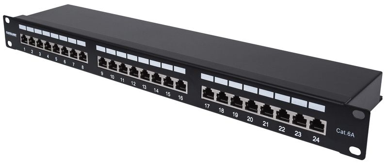 Intellinet-720854-1U--CAT6A-PATCH-PANEL-24-PORT-FTP----1U-SHIELD-90-DEG-TOP-PUN-DWN-BLK-