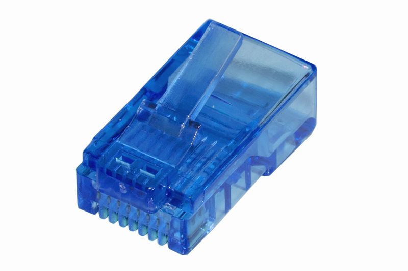 Confezione-100-Connettori-8-Poli-Cat-5E-Utp-Non-Schermato-Rj45-Blu