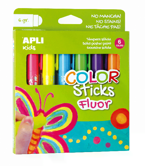 Apli-Color-Sticks-Tempera-Solida-Fluorescente---Confezione-da-6-Unita-da-6g---Finitura-Satinata-senza-Bisogno-di-Vernice---Asciugatura-Rapida-in-Meno-di-3-Minuti---Effetto-Cera-o-Tempera-a-Seconda-della-Pressione