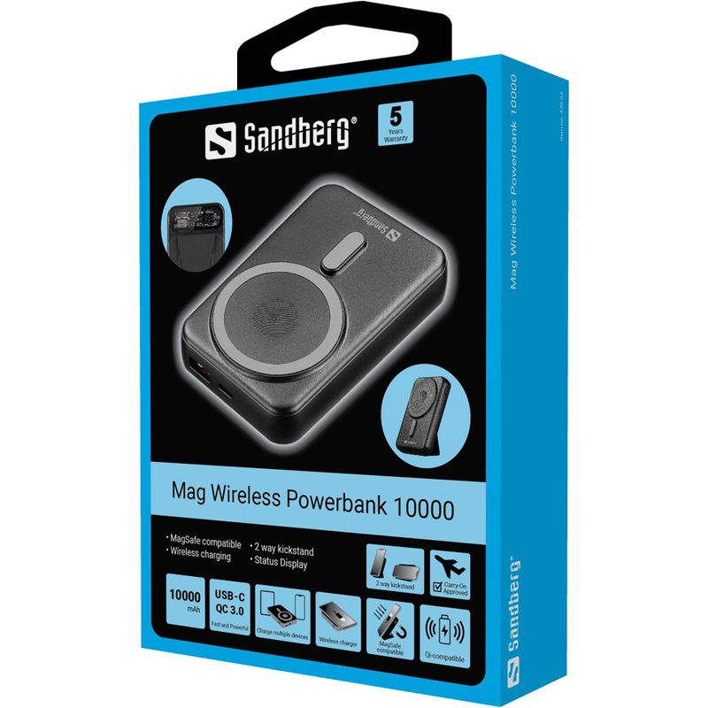 Sandberg-420-94-batteria-portatile-10000-mAh-Carica-wireless-Nero--Mag-Wireless-Powerbank-10000---Mag-Wireless-Powerbank