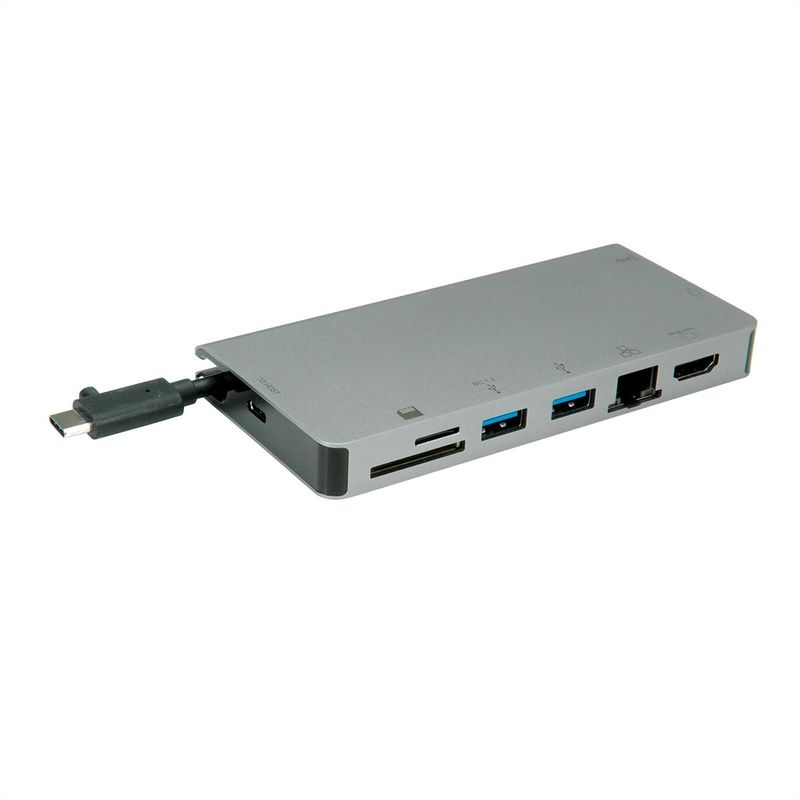 ROLINE-12.02.1022-Notebook-Dockingstation---Portreplikator-Verkabelt-USB-3.2-Gen-1--3.1-Gen-1--Type-C-Grau--12.02.1022-