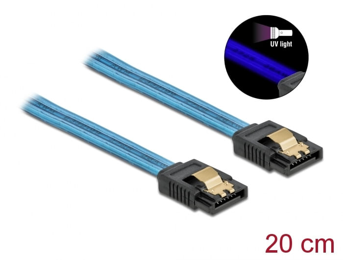 DeLOCK-SATA-6-Gb-s-Cable-UV-glow-effect---SATA-Kabel---Serial-ATA-150-300-600---SATA-bis-SATA---20cm---Blau--82121-