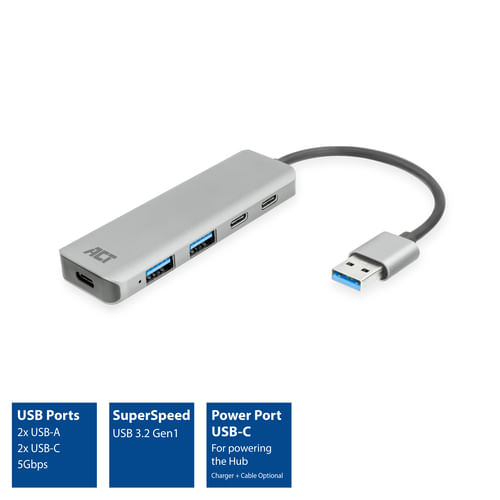 Hub-di-interfaccia-ACT-AC6125-USB-3.2-Gen-1--3.1-Gen-1--Tipo-A-5000-Mbit-s-Grigio