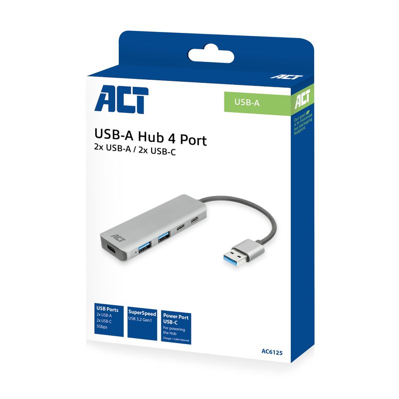 Hub-di-interfaccia-ACT-AC6125-USB-3.2-Gen-1--3.1-Gen-1--Tipo-A-5000-Mbit-s-Grigio