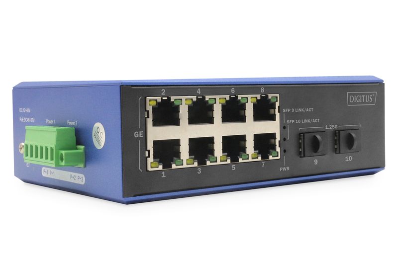 Digitus-Switch-Gigabit-Ethernet-industriale-a-82-porte--INDUSTRIAL-8-2-PORT-E-SWITCH---8-PORT-GE-RJ-542-GE-SFP-PORT-