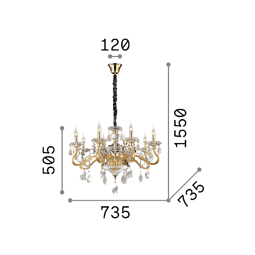 Lampadario-Classico-Negresco-Metallo-Cristallo-Oro-8-Luci-E14