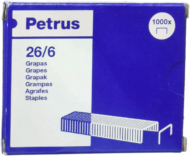 Petrus-Staples-26-6-zincato---Fino-a-30-fogli---Scatola-da-1000-punti-metallici---Pin-da-6-mm