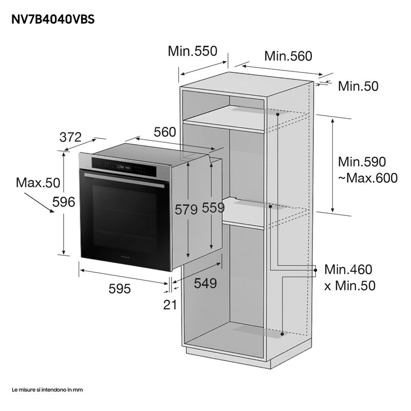 Samsung-NV7B4040VBS-Forno-Elettrico-Multifunzione-da-incasso-a-Vapore-Capacita--76-Litri-Classe-Energetica-A-20-Programmi-Wi-Fi-Vocale-Assistente-595-cm-Nero-Acciaio-Inossidabile