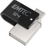 Emtec T260B unità flash USB 64 GB USB Type-A / Micro-USB 2.0 Nero, Acciaio inox