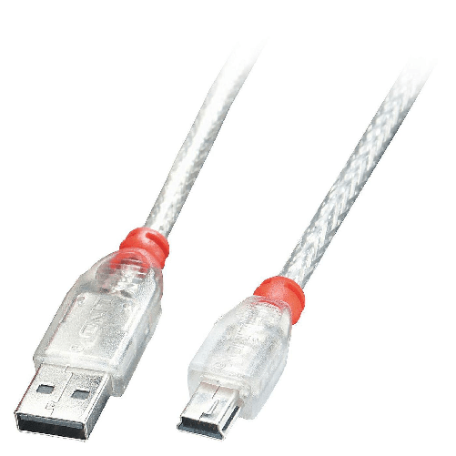 Lindy-41780-cavo-USB-02-m-USB-2.0-USB-A-Mini-USB-B-Trasparente--Usb-2.0-Cable-A---Mini-B-0.2M---Warranty-120M-