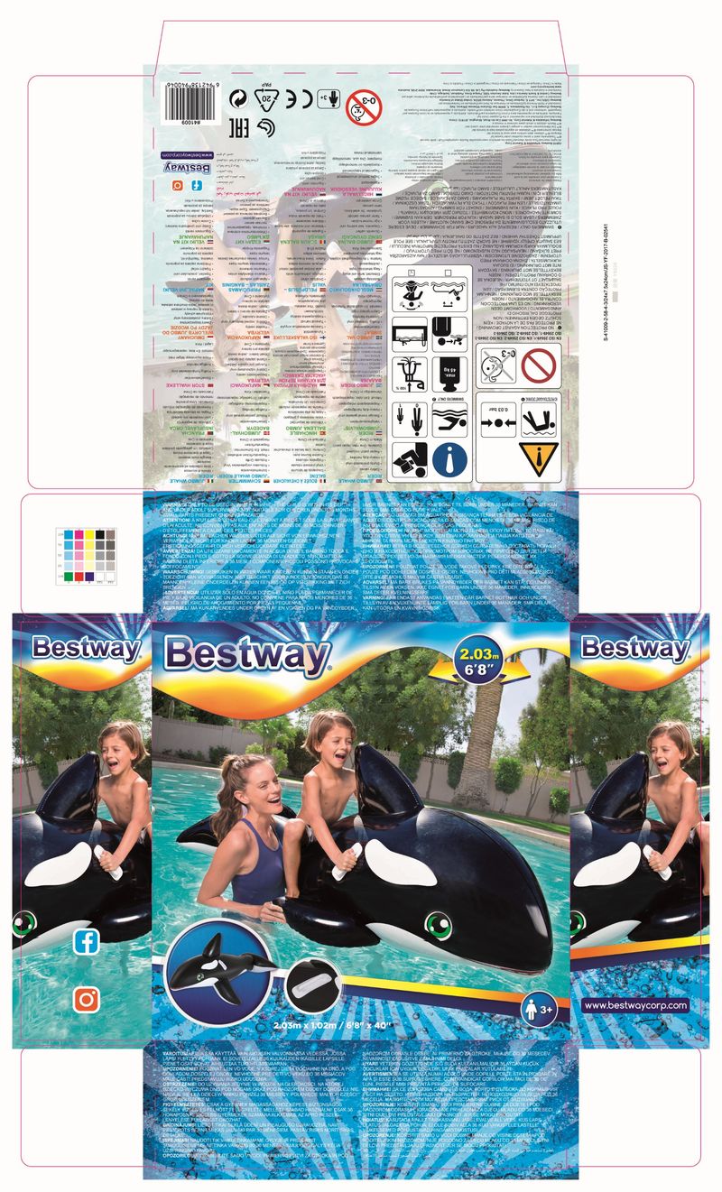 Bestway-41009-galleggiante-da-piscina-e-da-spiaggia-Nero-Bianco-Fantasia-Vinile-Gonfiabile-cavalcabile