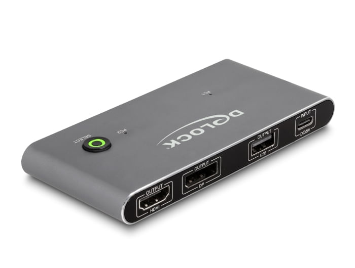 DeLOCK Switch KVM USB-C per HDMI e DisplayPort 8K MST con USB 2.0