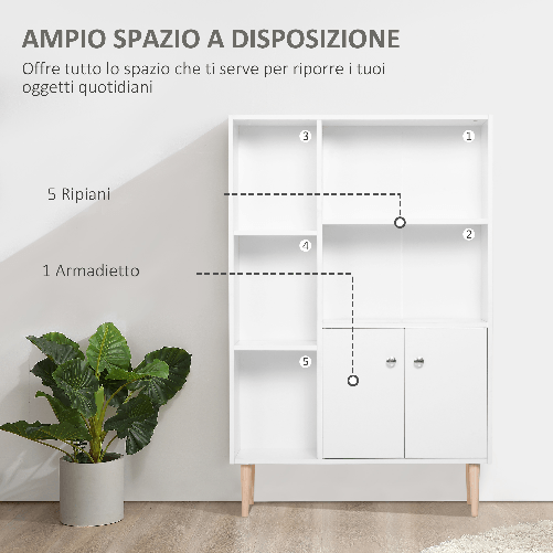 HOMCOM-Mobiletto-Libreria-con-Piedini-in-Legno-di-Pino-Bianco-80-x-23.5-x-123cm