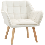 HOMCOM Poltrona Design Scandinava in Legno ed Effetto Velluto Crema, per Soggiorno o Ufficio, 68.5x61x72.5 cm