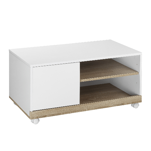 HOMCOM Carrello Porta Tv Con 1 Anta E Vani Aperti In Legno, Mobile Per Tv  Piatta Fino 42'' Con Ruote, Bianco, 80x45x39.5cm