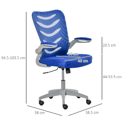 Vinsetto-Sedia-da-Ufficio-Ergonomica-Poltrona-Girevole-Altezza-Regolabile-e-Braccioli-Sollevabili-58.5x58x94.5-103.5cm-Blu