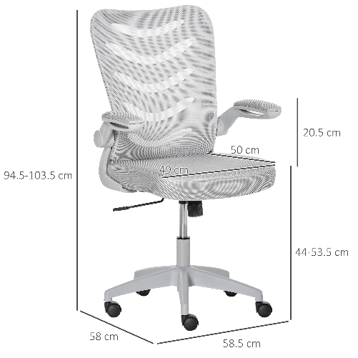 Vinsetto-Sedia-da-Ufficio-Ergonomica-Poltrona-Girevole-Altezza-Regolabile-e-Braccioli-Sollevabili-58.5x58x94.5-103.5cm-Grigio