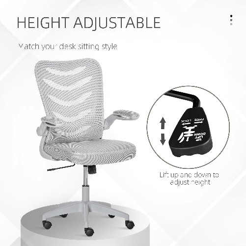 Vinsetto-Sedia-da-Ufficio-Ergonomica-Poltrona-Girevole-Altezza-Regolabile-e-Braccioli-Sollevabili-58.5x58x94.5-103.5cm-Grigio