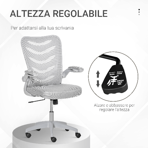 Vinsetto-Sedia-da-Ufficio-Ergonomica-Poltrona-Girevole-Altezza-Regolabile-e-Braccioli-Sollevabili-58.5x58x94.5-103.5cm-Grigio