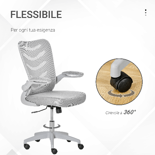 Vinsetto-Sedia-da-Ufficio-Ergonomica-Poltrona-Girevole-Altezza-Regolabile-e-Braccioli-Sollevabili-58.5x58x94.5-103.5cm-Grigio