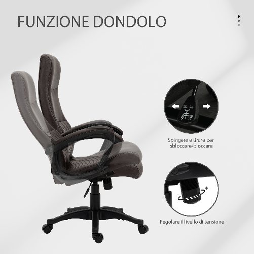 Vinsetto-Sedia-da-Ufficio-Ergonomica-Sedia-Girevole-con-Schienale-Alto-e-Dondolo-Altezza-Regolabile-e-Ruote-61.5x66x113-123cm-Marrone