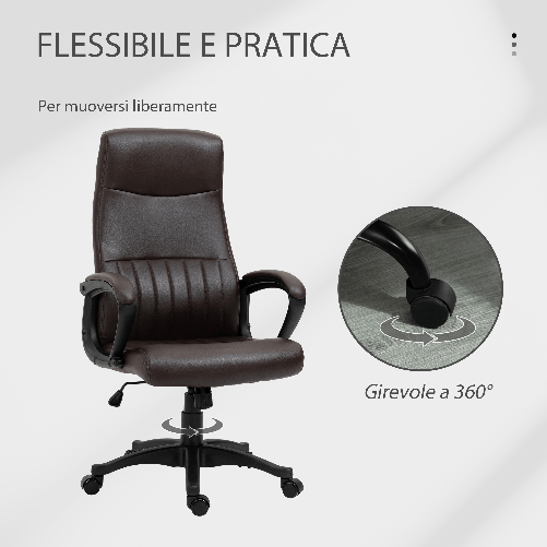 Vinsetto-Sedia-da-Ufficio-Ergonomica-Sedia-Girevole-con-Schienale-Alto-e-Dondolo-Altezza-Regolabile-e-Ruote-61.5x66x113-123cm-Marrone