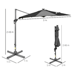 Outsunny-Ombrellone-a-Braccio-per-Esterno-con-Luci-a-LED-e-Angolazione-Regolabile-Ø3x2.5A-m-Grigio