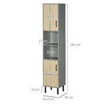 kleankin-Mobile-Bagno-con-2-Ripiani-aperti-in-Truciolato-e-2-Armadietti-con-Ripiani-regolabili-31.4x30x165cm