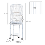 PawHut-Gabbia-per-Uccelli-Voliera-in-Metallo-e-Acciaio-con-Ruote-Trespoli-e-Ciotole-46.5x36x157cm---Bianco