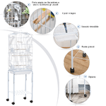 PawHut-Gabbia-per-Uccelli-Voliera-in-Metallo-e-Acciaio-con-Ruote-Trespoli-e-Ciotole-46.5x36x157cm---Bianco