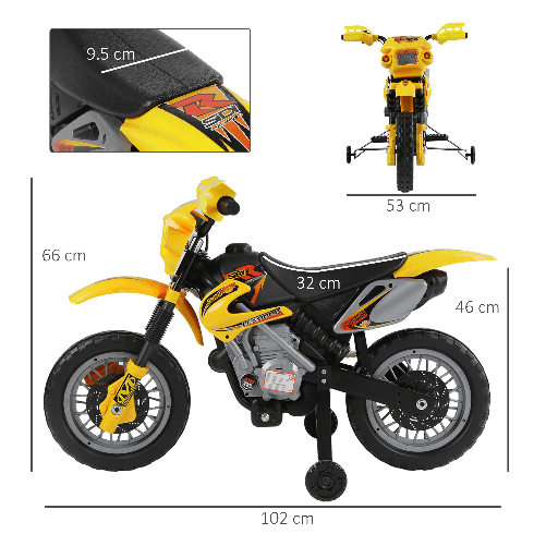 HOMCOM-Moto-Cross-Elettrica-con-Rotelle-Giallo-per-Bambini-3-anni-e-piu-Batteria-6V-Velocita-2.5km-h-102-x-53-x-66cm