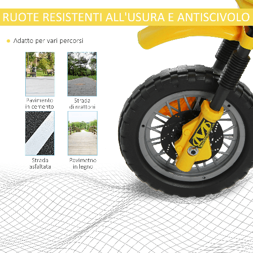 HOMCOM-Moto-Cross-Elettrica-con-Rotelle-Giallo-per-Bambini-3-anni-e-piu-Batteria-6V-Velocita-2.5km-h-102-x-53-x-66cm