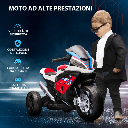 HOMCOM-Moto-per-Bambini-18-60-Mesi-Modello-BMW-HP4-con-Fari-Musica-e-Pedali-in-PP-e-Metallo-82.5x42x54-cm-Rosso