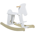 HOMCOM Cavallo a Dondolo per Bambini 1-3 Anni, Design Classico in Legno con Maniglie e Poggiapiedi, 68x26.5x48cm, Bianco