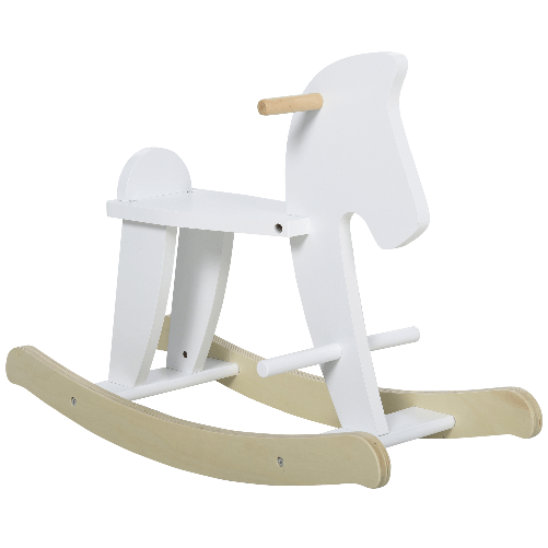 HOMCOM-Cavallo-a-Dondolo-per-Bambini-1-3-Anni-Design-Classico-in-Legno-con-Maniglie-e-Poggiapiedi-68x26.5x48cm-Bianco