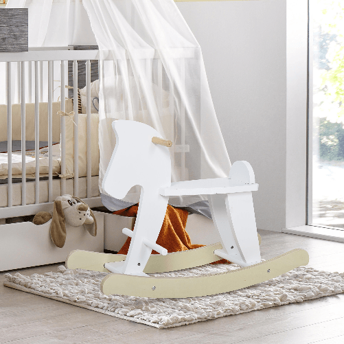 HOMCOM-Cavallo-a-Dondolo-per-Bambini-1-3-Anni-Design-Classico-in-Legno-con-Maniglie-e-Poggiapiedi-68x26.5x48cm-Bianco