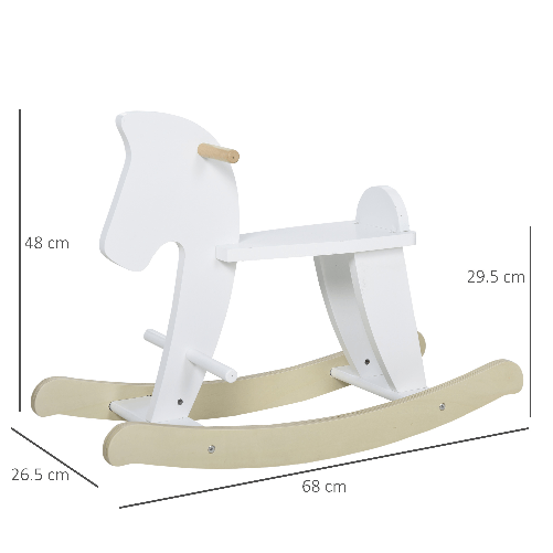 HOMCOM-Cavallo-a-Dondolo-per-Bambini-1-3-Anni-Design-Classico-in-Legno-con-Maniglie-e-Poggiapiedi-68x26.5x48cm-Bianco