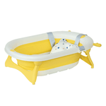 HOMCOM Vaschetta Bagnetto Pieghevole per Bambini 0-3 Anni con Indicatore di Temperatura e Cuscino, 81.5x50.5x23.5 cm, Giallo