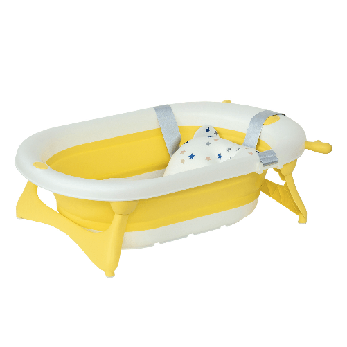 HOMCOM-Vaschetta-Bagnetto-Pieghevole-per-Bambini-0-3-Anni-con-Indicatore-di-Temperatura-e-Cuscino-81.5x50.5x23.5-cm-Giallo