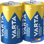 Varta Longlife Power, Batteria Alcalina, D, Mono, LR20, 1.5V, Blister da 2, Made in Germany