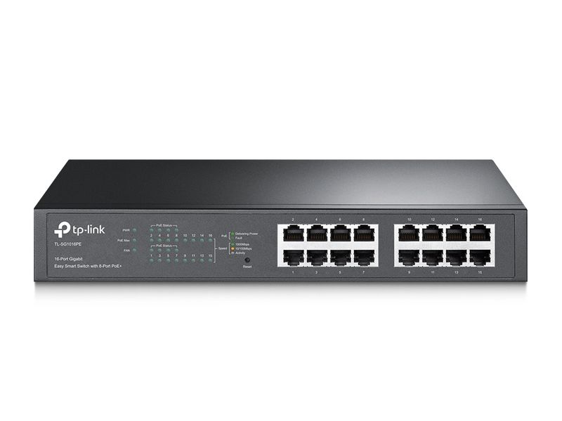 TP-Link-TL-SG1016PE-Gestito-L2-Gigabit-Ethernet--10-100-1000--Supporto-Power-over-Ethernet--PoE--1U-Nero