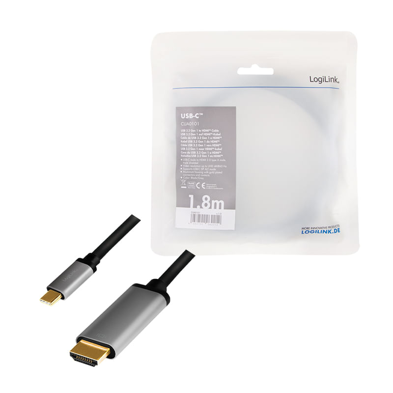 LogiLink---Adapterkabel---HDMI-mA¤nnlich-zu-USB-C-mA¤nnlich---1.8-m---Dreifachisolierung---Schwarz---unterstA¼tzt-4K-60-Hz-