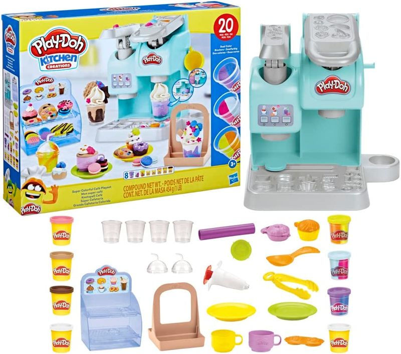 Play-Doh-La-Caffetteria-Super-Colorata-di--playset-con-20-accessori-e-8-vasetti-di-pasta-modellabile-atossica-per-bambini-dai-3-anni-in-su