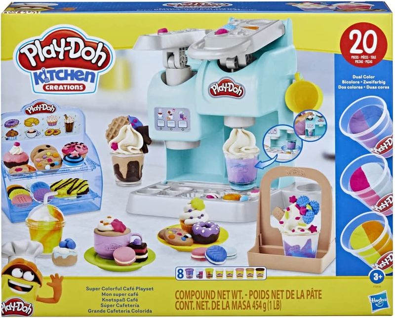 Play-Doh-La-Caffetteria-Super-Colorata-di--playset-con-20-accessori-e-8-vasetti-di-pasta-modellabile-atossica-per-bambini-dai-3-anni-in-su