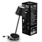 V-TAC Lampada LED da Tavolo 2W Colore Nero in Alluminio con caricatore Wireless e Touch Dimmerabile 3000K IP54